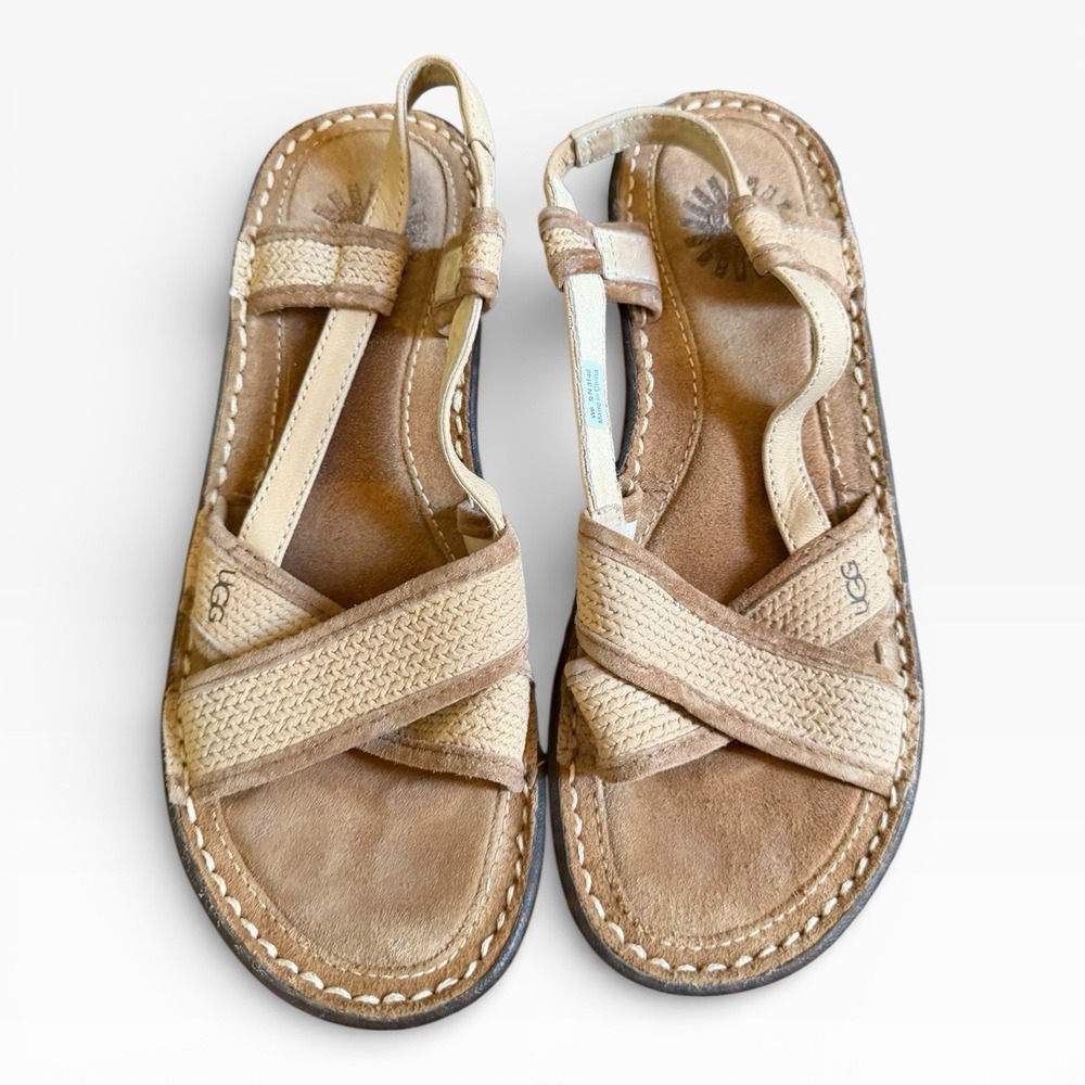 Womens UGG 'Mayley' 3146 Beige-Tan Slingbacks Wedge Sandals SIZE 6